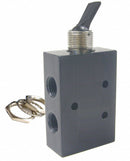 Pneumadyne 2.86 inL Aluminum / Brass 4-Way, 2 Position, FNPT Toggle Valve with Spring Return Toggle Handle - FP45-1/8-SR