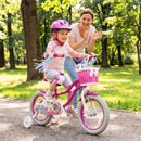 14-Inch Kids Bike Adjustable With Basket and Streamers Rose Red - Princess of the Sea Theme