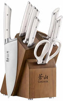 Rainier Series 8-Piece Knife Set With Acacia Block And White Handles
