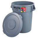 Rubbermaid Brute Container With Lid, Round, Plastic, 32 Gal, Gray - RCP863292GRA