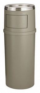 Rubbermaid 15 gal Round Ashtray/Trash Can, Plastic, Tan - FG818488BEIG