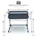 Bedside Bassinet with Zip-Down Side Wall - Grey