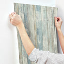 RoomMates 20.5 in. W X 16.5 in. L Distressed Wood Blue Peel and Stick Wallpaper, Pack of 4