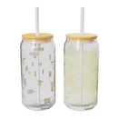 20 fl oz Glass Tumblers with Lid and Straw - Geo/Dash