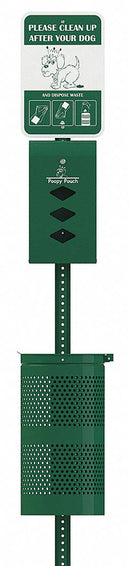 Poopy Pouch 10 gal Round Pet Waste Station, Metal, Green - PP-SD-01-3R200-WP
