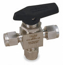 Parker Ball Valve, 316 Stainless Steel, 3-Way, 1-Piece, Pipe Size 3/8 in, Tube Size 3/8 in - 6A-MB6XPFA-SSP