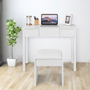 Vanity Makeup Dressing Table Set With Flip Top Mirror and Cushioned Stool-White