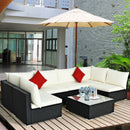 7-Piece Outdoor Sectional Wicker Patio Sofa Set With Tempered Glass Top-Beige