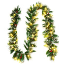 9 Feet Pre-Lit Snow Flocked Tips Christmas Garland With Red Berries
