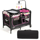 3-in-1 Convertible Portable Baby Playard With Music Box and Wheel and Brakes-Pink