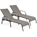 2 Pcs Outdoor Patio Lounge Chair Chaise Fabric With Adjustable Reclining Armrest-Brown