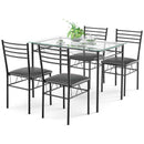 5 Pieces Dining Set With Tempered Glass Top Table and 4 Upholstered Chairs