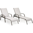 2 Pcs Outdoor Patio Lounge Chair Chaise Fabric With Adjustable Reclining Armrest-Gray