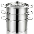 2/3 Tier Stainless Steel Steamer With Handles and Glass Lid-3-Tier
