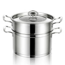 2/3 Tier Stainless Steel Steamer With Handles and Glass Lid-2-Tier