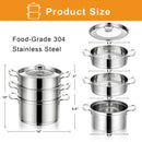 2/3 Tier Stainless Steel Steamer With Handles and Glass Lid-3-Tier