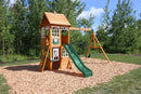 Kennedy Springs Wooden Outdoor Swing Set With Slide and Rock Wall - Green