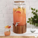 Glass Drink Dispenser With Acacia Wood Stand