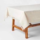 Cotton Slub Tablecloth with Tied Fringe - Light Beige