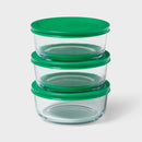 6pc (set of 3) 2c Round Glass Food Storage Container Set Green - ™