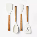 4pc Silicone Kitchen Utensil Set - Natural Wood
