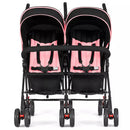Volgo Twin Umbrella Stroller in Pink, Lightweight Double Stroller for Infant & Toddler, Compact Easy Fold, Large Storage Basket, Large and Adjustable Canopy