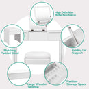 Vanity Makeup Dressing Table Set With Flip Top Mirror and Cushioned Stool-White