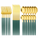 24-Piece Stainless Steel Cutlery Set – Gold Finish With Colour Handles | Flatware Set