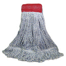 Boardwalk Mop Head, Floor Finish, Wide, Rayon/Polyester, Large, White/Blue, 12/Carton - BWK553