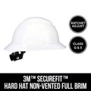 3M SecureFit 4-Point Ratchet Full Brim Hard Hat White