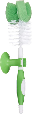 Baby Bottle Brush with Nipple Cleaner and Suction Cup Stand, White (Pack of 3)