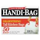 Handi-Bag Drawstring Kitchen Bags, 13 Gal, 0.6 Mil, 24" X 27.38", White, 50/Box - WBIHAB6DK50
