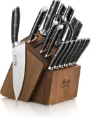 Alps Series German Steel Forged 17-Piece Knife Block Set, Acacia (Black)