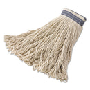 Rubbermaid Universal Headband Mop Heads, Cotton, White, 16 Oz, 1-In. Blue Headband, 12/Ct - RCPE136WHI