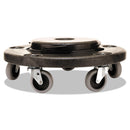 Rubbermaid Brute Round Twist On/Off Dolly, 250 Lb Capacity, 18" Dia X 6.63"H, Fits 20-55 Gallon Brute Containers, Black - RCP264000BK