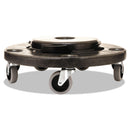 Rubbermaid Brute Round Twist On/Off Dolly, 250 Lb Capacity, 18" Dia X 6.63"H, Fits 20-55 Gallon Brute Containers, Black - RCP264000BK