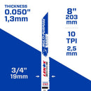 Lenox MULTIWOLF 8 in. Bi-Metal WAVE EDGE Reciprocating Saw Blade 10 TPI 1 blade, Pack of 50
