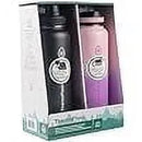 ThermoFlask 40oz Stainless Steel Insulated Water Bottles - 2-Pack in Black & Rose Purple with Straw and Spout Lids