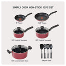 12pc Simply Cook Nonstick Cookware Set Red: Aluminum, Ergonomic Handles, Tempered Glass Lids, Oven-Safe to 350°F