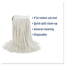 Boardwalk Cut-End Wet Mop Head, Cotton, No. 16 Size, White - BWK2016CEA