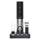 Electric Wine Corkscrew Set: Stainless Steel & ABS, 6-Piece Barware, Battery Operated Wine Opener - Black