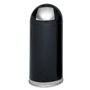 Safco Dome Receptacle With Spring-Loaded Door, Round, Steel, 15 Gal, Black - SAF9636BL