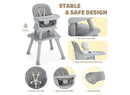 Baby High Chair, 8 in 1 Convertible Highchair - Gray