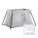 Travel Crib and Fitted Sheet Bundle Pack - Light Silver