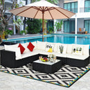 7-Piece Outdoor Sectional Wicker Patio Sofa Set With Tempered Glass Top-Beige