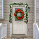 9 Feet Pre-Lit Snow Flocked Tips Christmas Garland With Red Berries