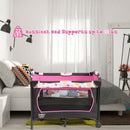 3-in-1 Convertible Portable Baby Playard With Music Box and Wheel and Brakes-Pink