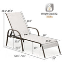 2 Pcs Outdoor Patio Lounge Chair Chaise Fabric With Adjustable Reclining Armrest-Gray