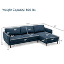 L-Shaped Fabric Sectional Sofa With Chaise Lounge and Solid Wood Legs-Navy