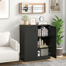 2-Door Modern Floor Storage Cabinet With 3-Tier Shelf-Black